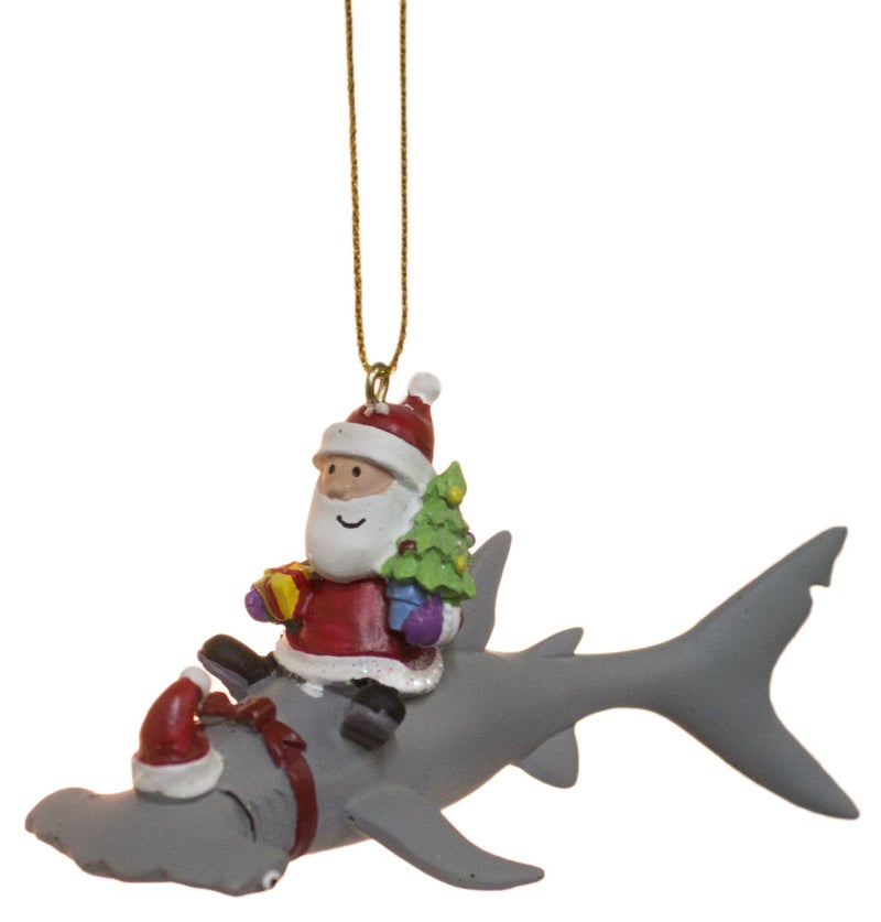 Cape Shore Santa Riding Hammerhead Shark Coastal Deep Sea Christmas Holiday Ornament - Image 2
